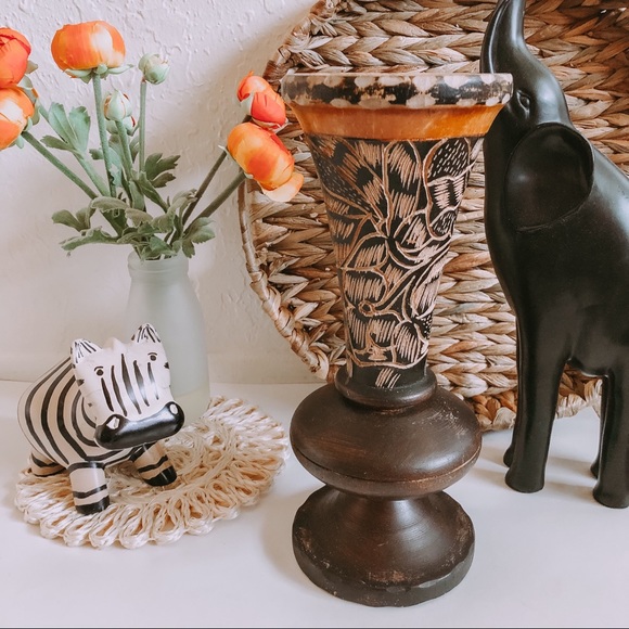 Vintage Other - Vintage hand carved wooden vase floral